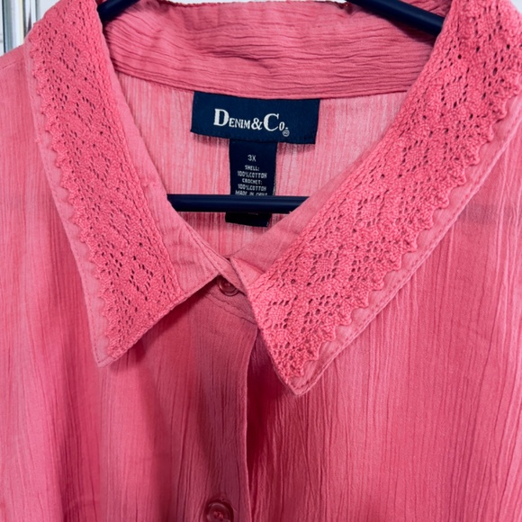 Denim & Co. Crochet & Gauze Blouse, Size 3X NWT - Picture 10 of 11